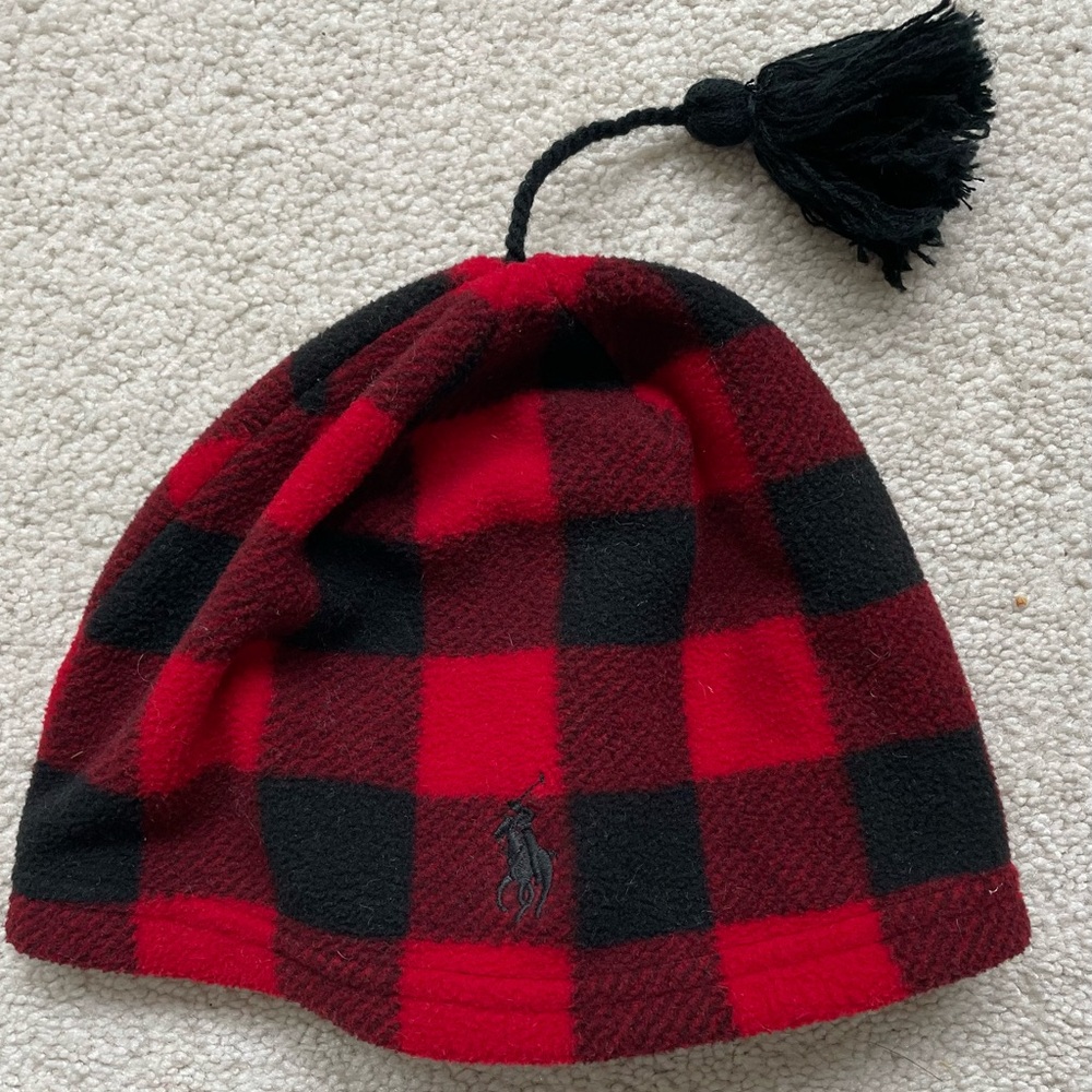 Polo by Ralph Lauren Red Buffalo Plaid Fleece Beanie Toddler Hat